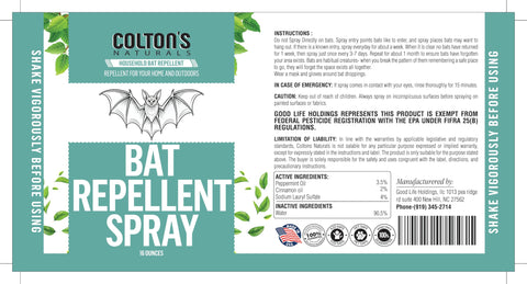 Colton's Naturals bat repellent spray for indoor-outdoor use protects attic spaces