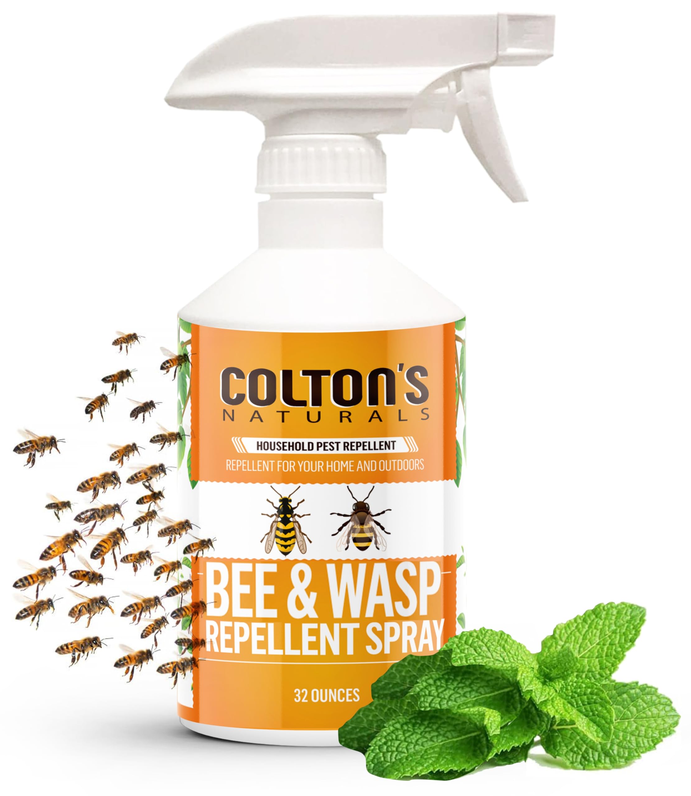 Colton's Naturals bee and wasp spray bottle deterring insects outdoors.