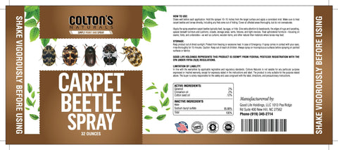 Odorless Colton's Naturals Carpet Beetle Spray on rugs and drapes