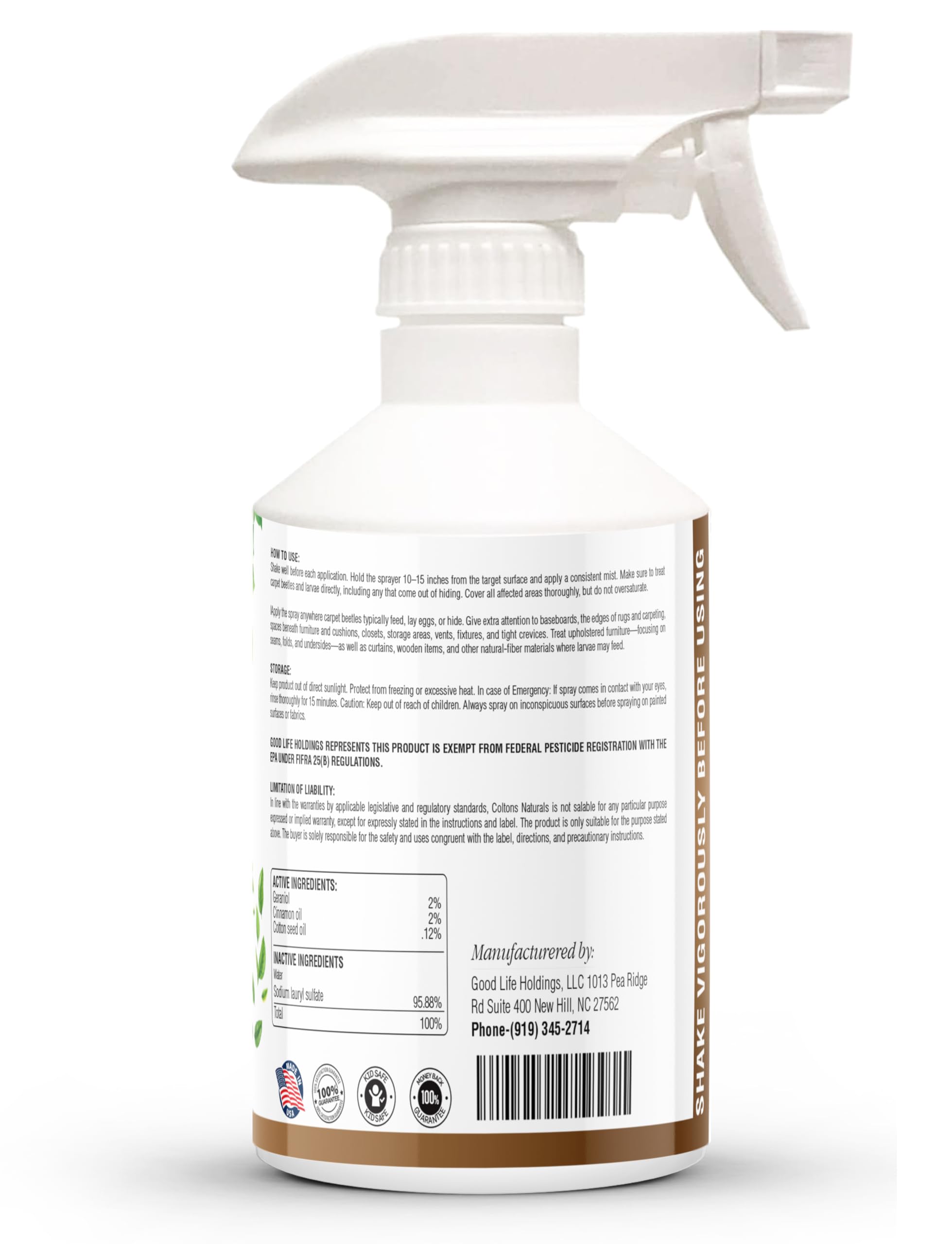 Residue-free Colton's Naturals Carpet Beetle Spray on textiles