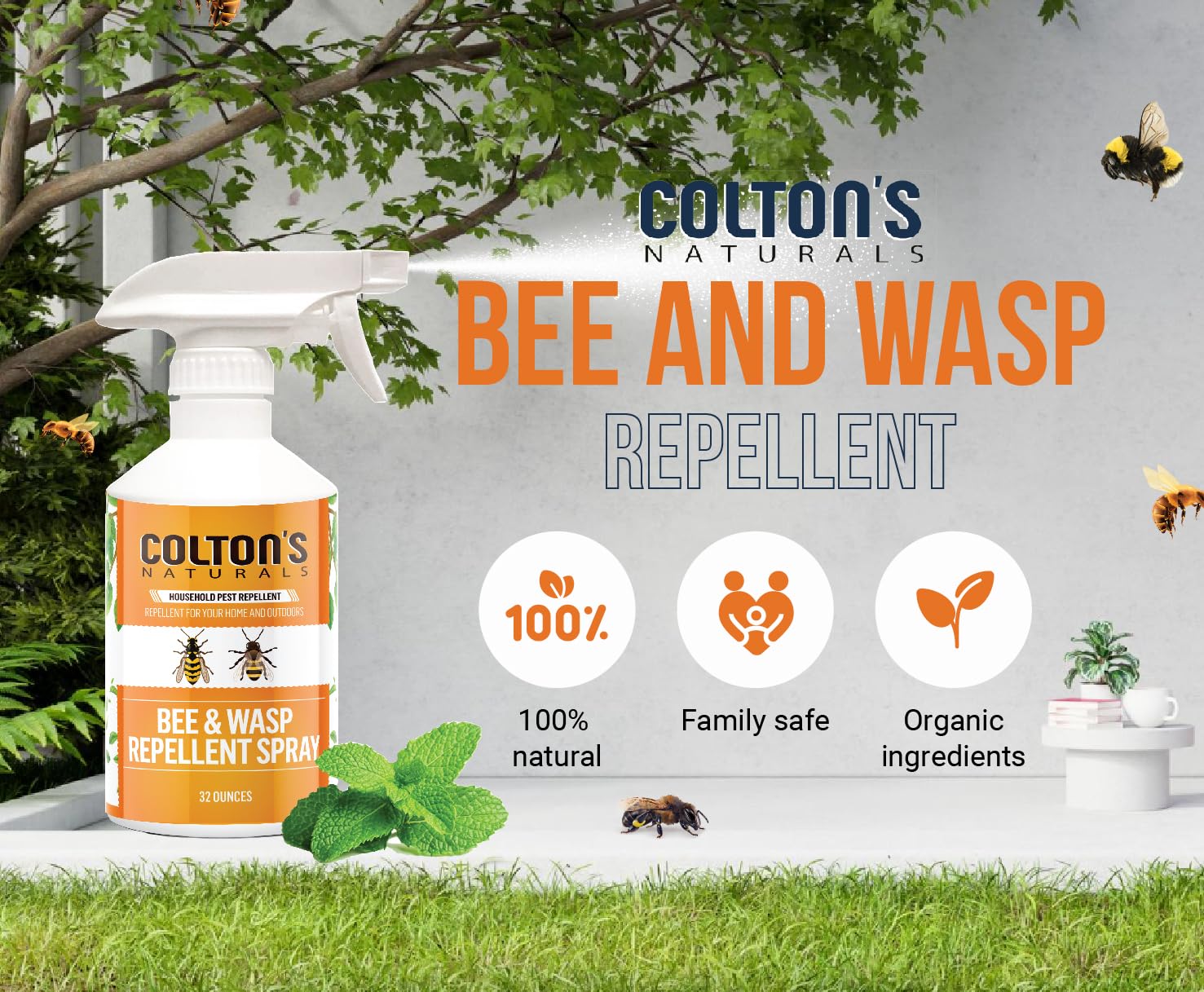 Colton's Naturals cinnamon and peppermint formula spritz on decks and patios.