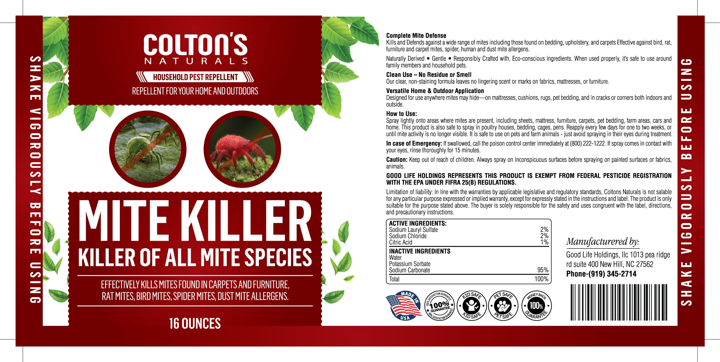 Colton's Naturals Mite Killer Spray supports multi-room mite control