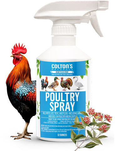Colton's Naturals Poultry Spray 32oz bottle for easy coop pest control and care