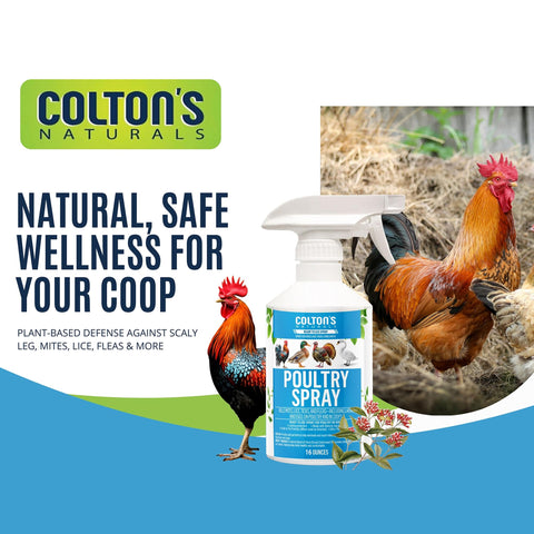 Colton's Naturals Poultry Spray applied to bedding and nest boxes