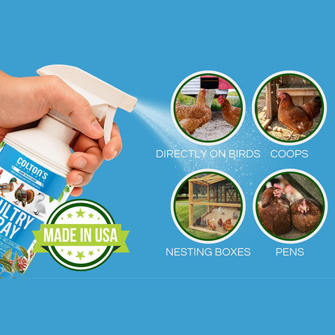 Colton's Naturals Poultry Spray used in coop for safe pest management