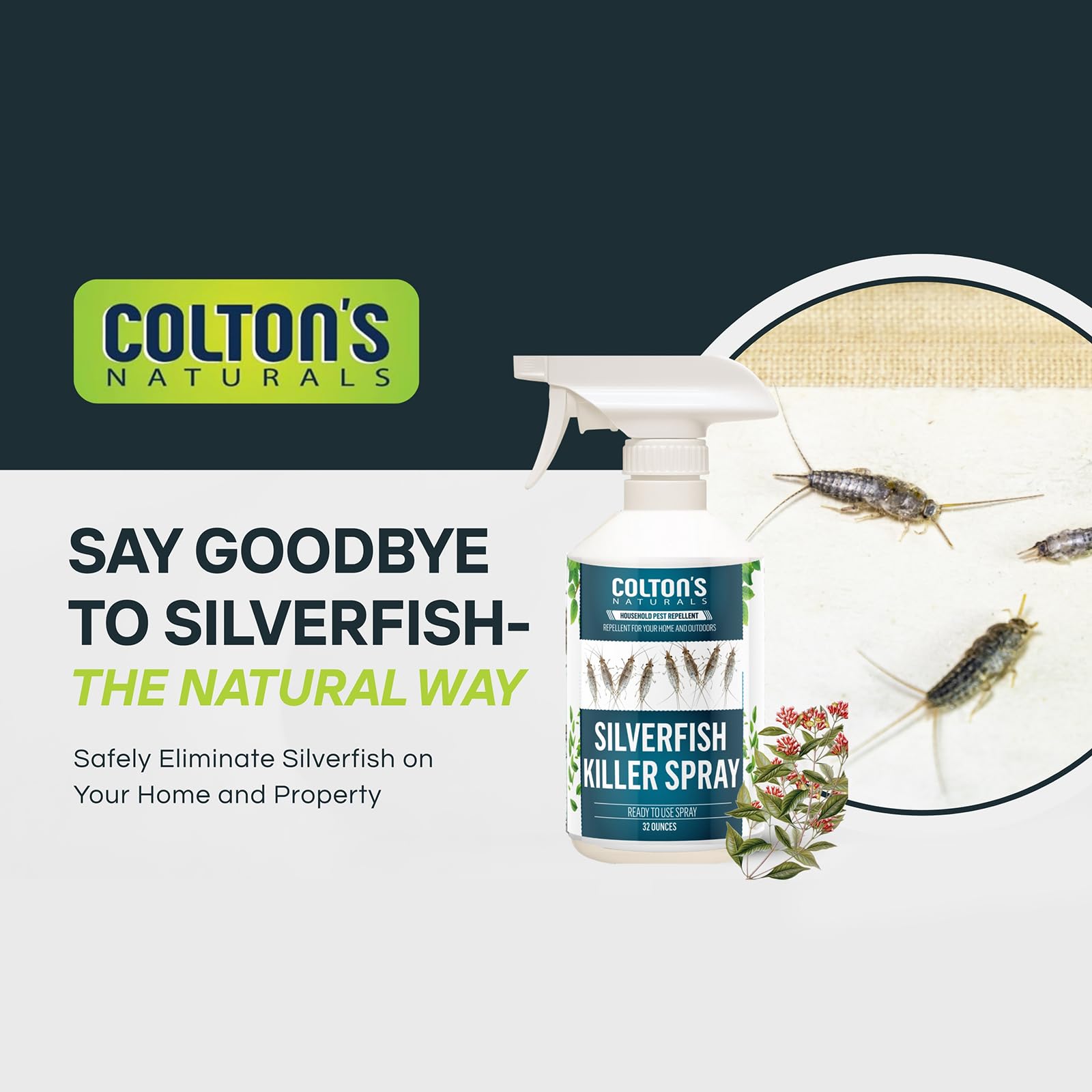 Colton's Naturals Silverfish Spray being applied to a closet area for fast pest control.