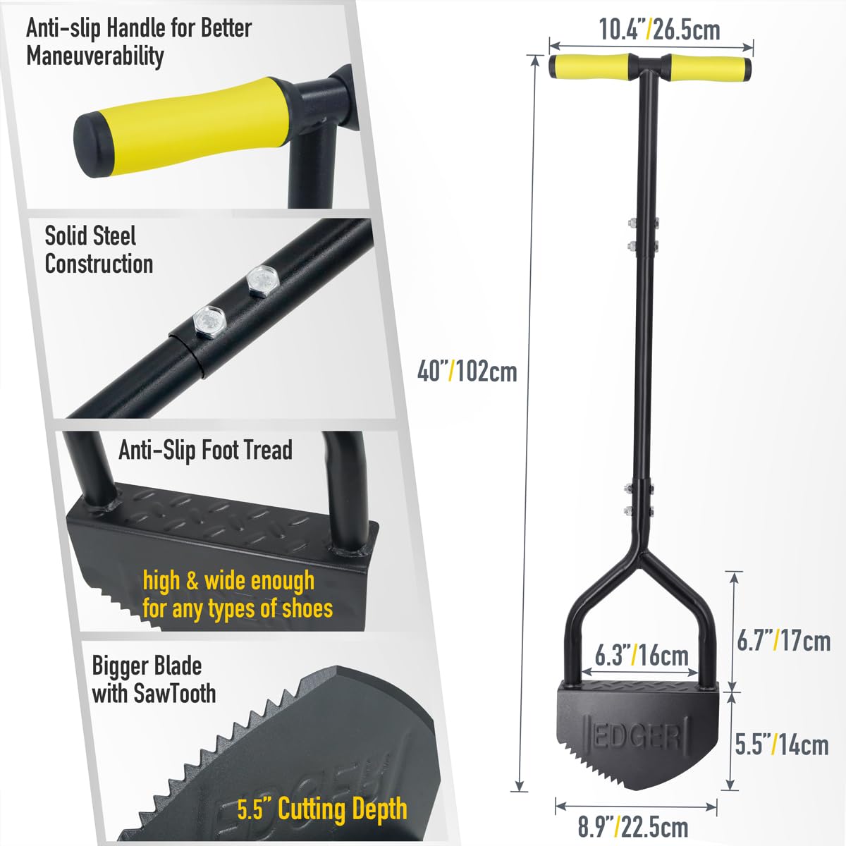 Colwelt 40-inch height reduces bending for comfortable garden edging.