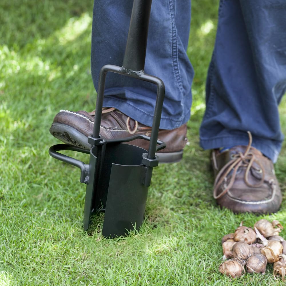 Colwelt bulb planter with serrated base penetrates rocky soil.
