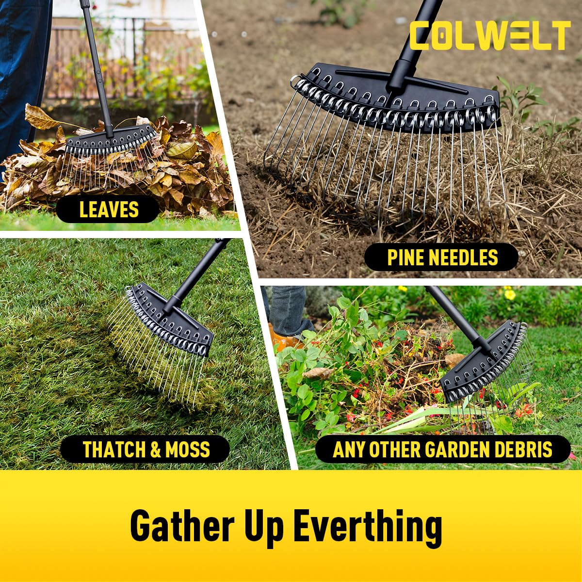Colwelt all-steel construction with anti-rust finish ensures durable lawn tool.