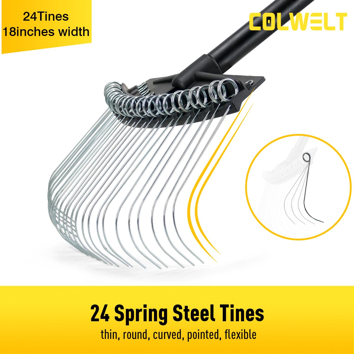 Colwelt dethatching rake with 61-inch handle helps you work standing up.