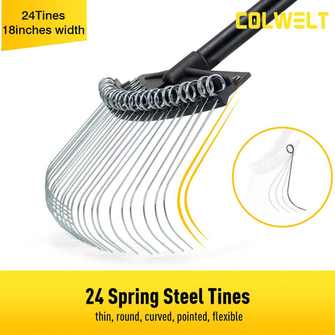 Colwelt dethatching rake with 61-inch handle helps you work standing up.