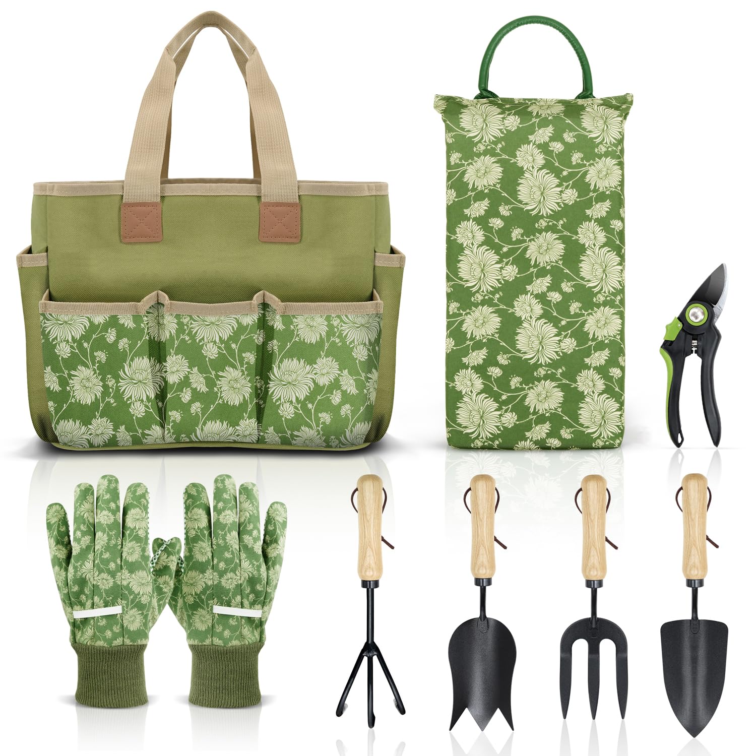 Colwelt garden-tools-set-8-piece with wooden handles for comfortable, long gardening sessions