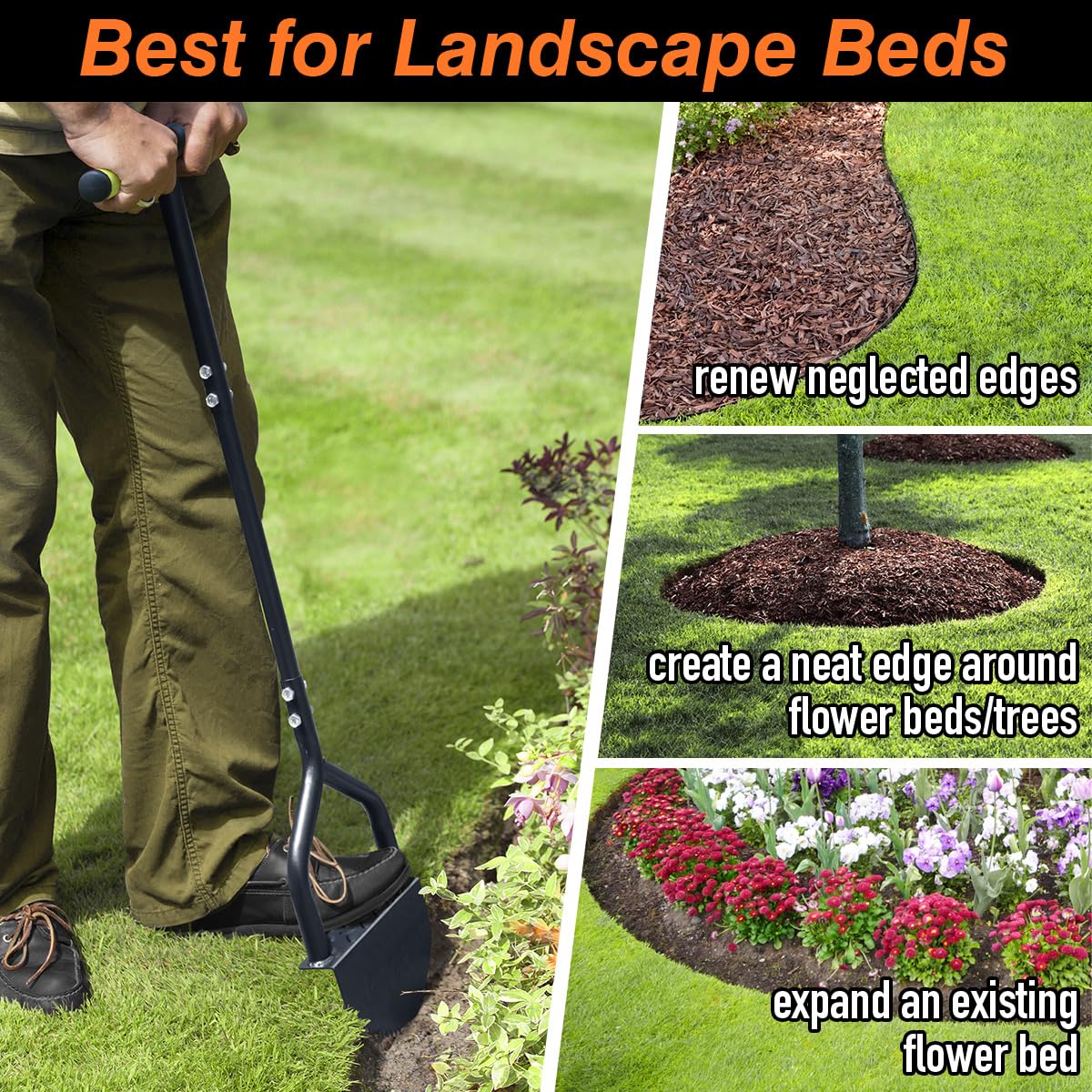 Colwelt half moon edger blade with sawtooth cuts through roots smoothly.