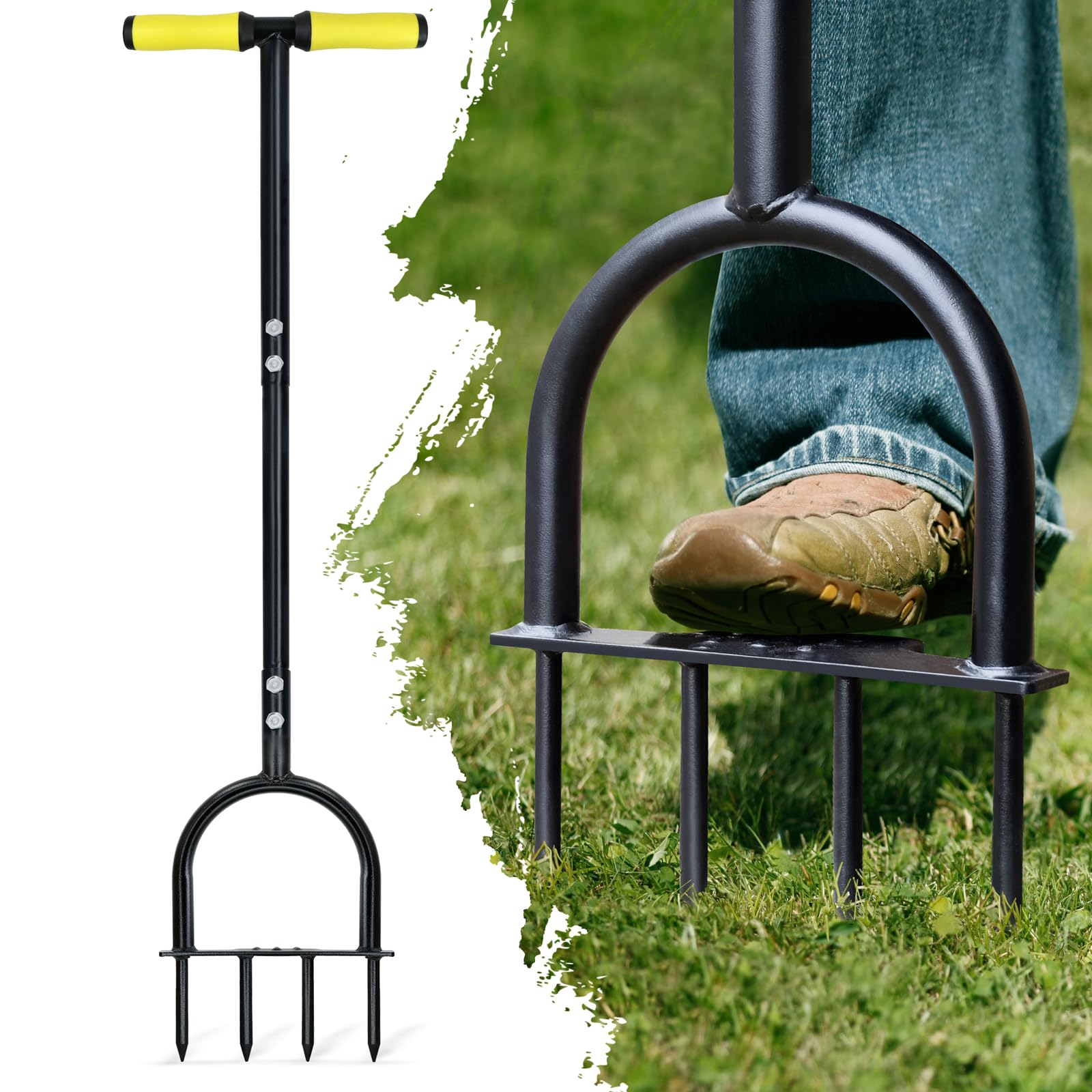 Colwelt lawn aerator with 38-inch height eases back strain.