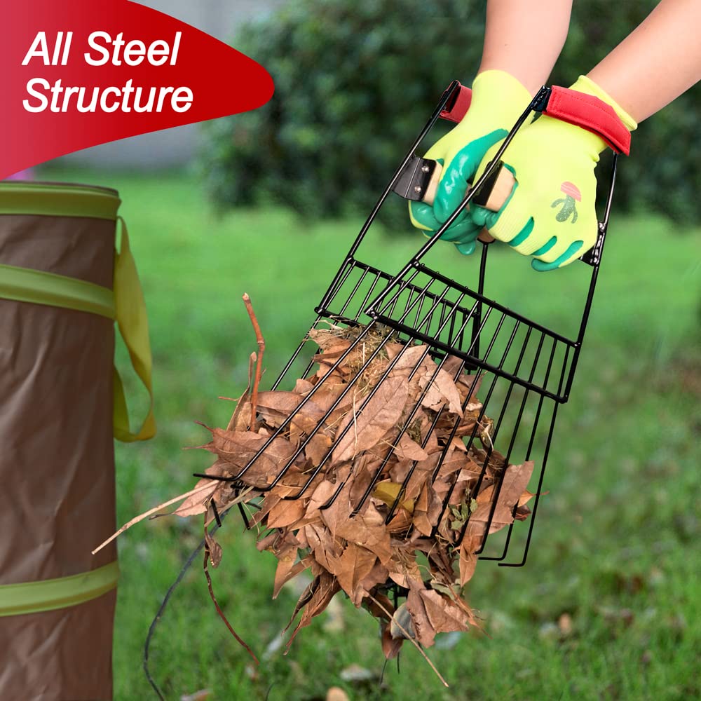 Colwelt leaf claws in use during garden cleanup for easy picking.