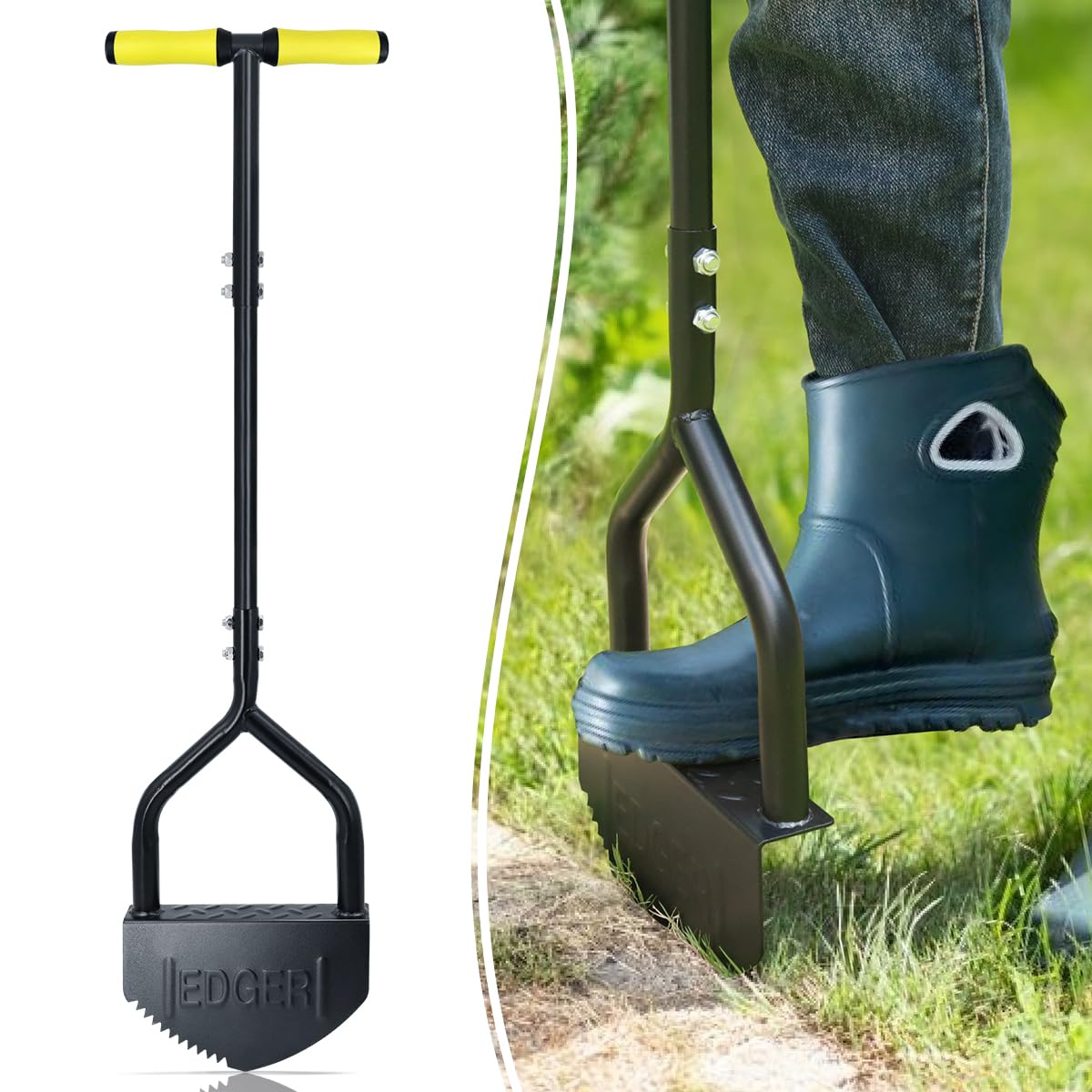 Colwelt Manual Edger 40-inch in action creates clean lawn edges.