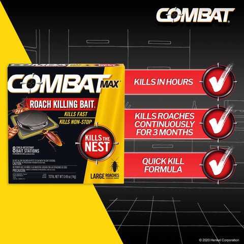 Combat Max 8-count killing baits arranged for broad roach coverage.