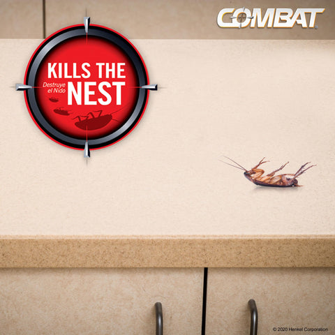Combat roach killing bait station nest-destruction feature reduces roach populations at the source.