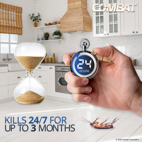 Combat roach killing bait station packaging reveals eight stations for whole-home coverage.