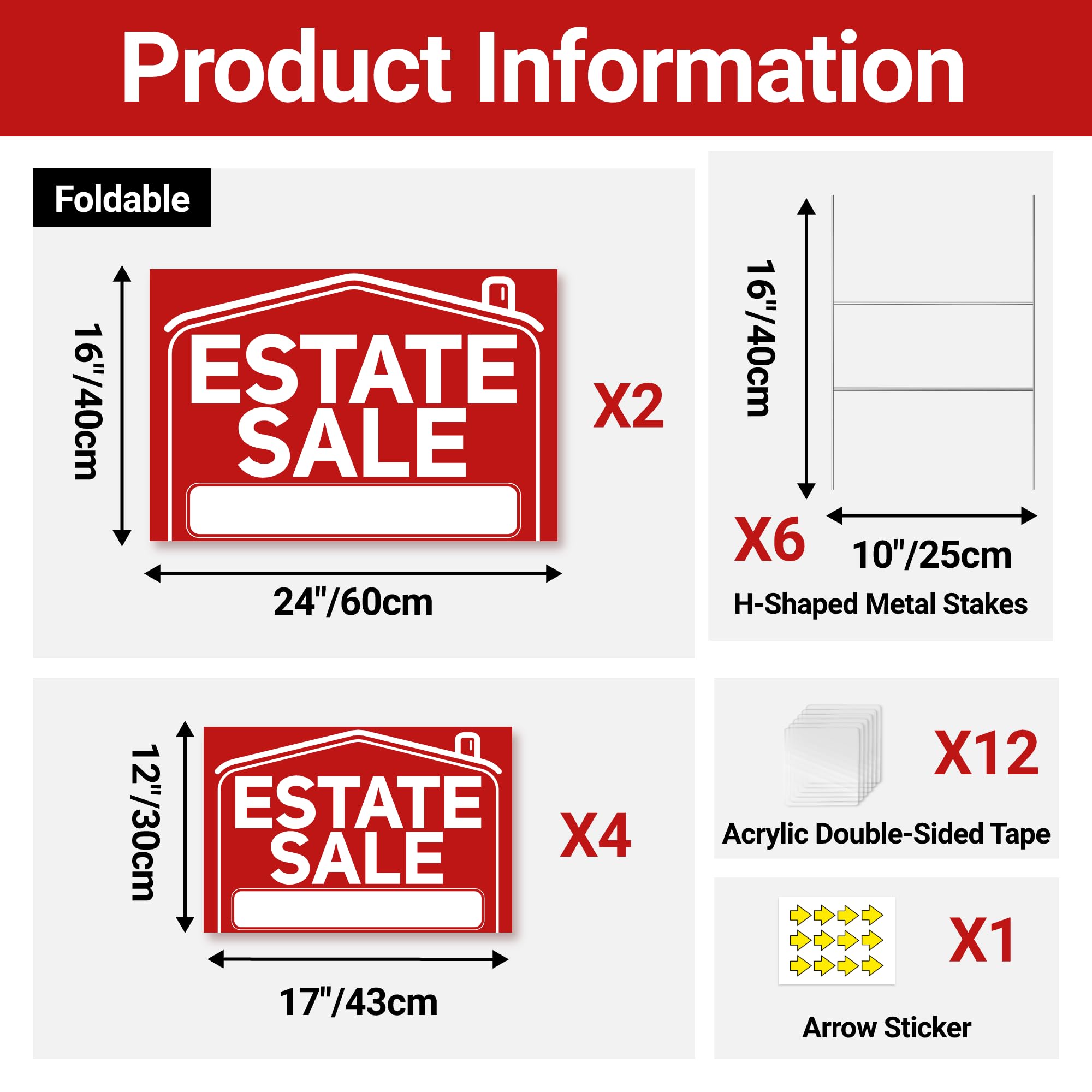 ComboJoy foldable estate sign 24x16 back view highlights double-sided design.