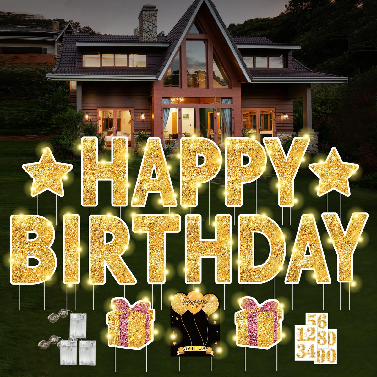 ComboJoy 16-inch Happy Birthday yard sign glows for outdoor celebrations.