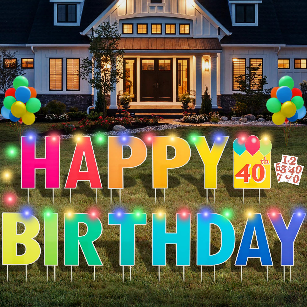ComboJoy happy birthday yard sign with stakes displayed on a lawn for outdoor parties