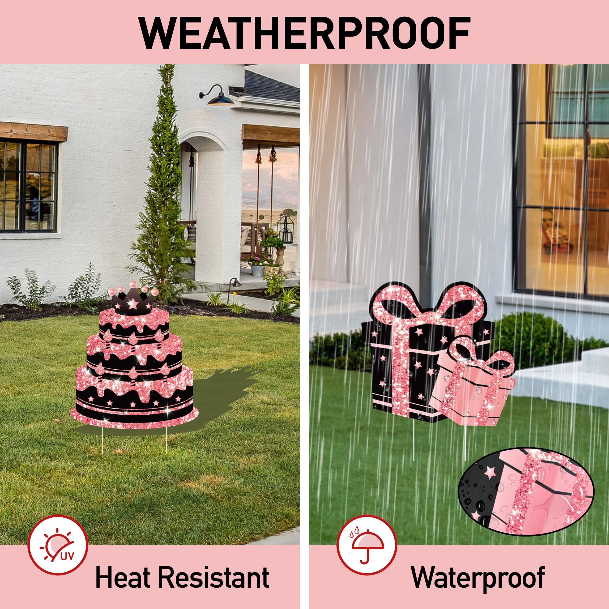 ComboJoy weatherproof signs resist rain and sun for reusable celebrations.