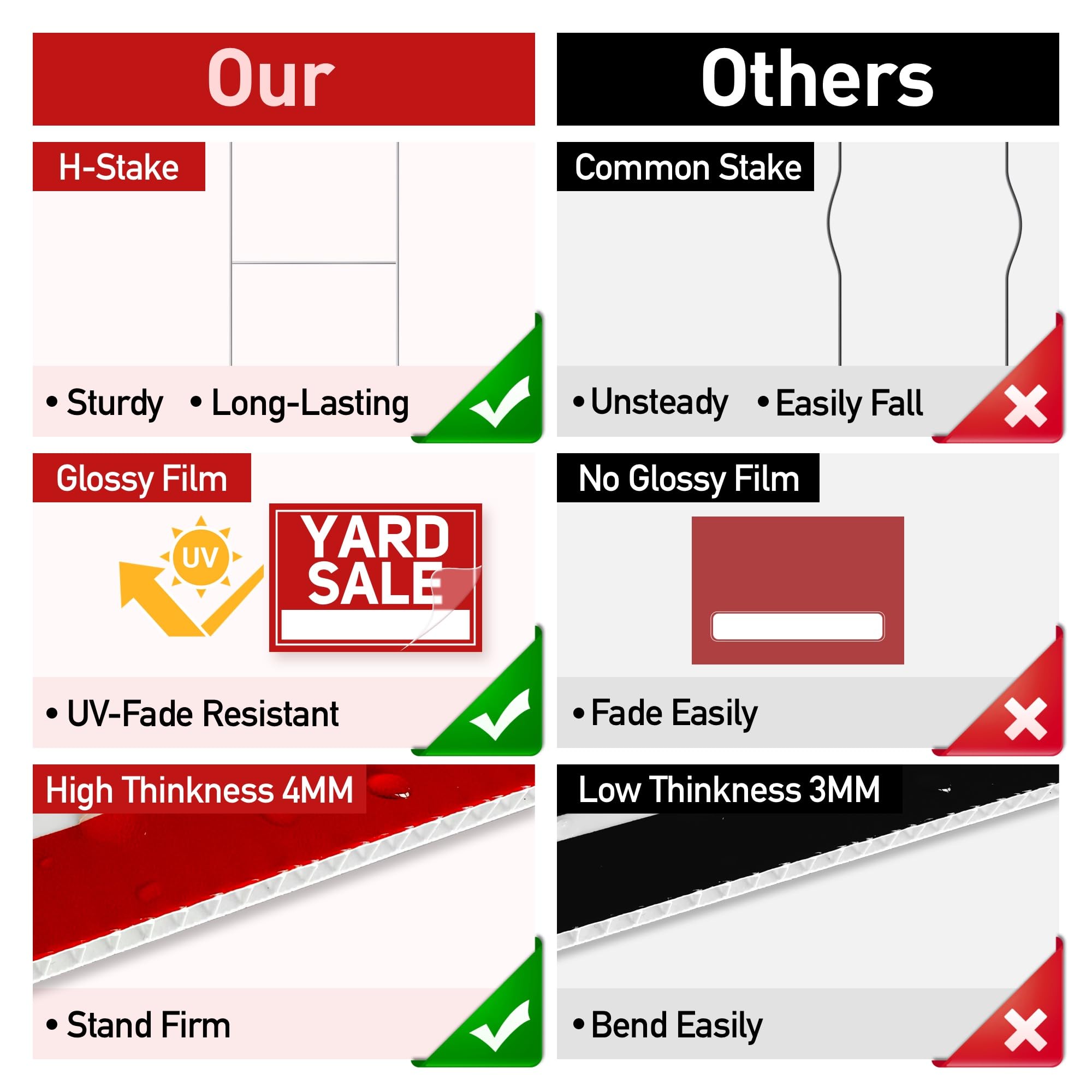 ComboJoy H shaped yard sale stakes support quick, sturdy installations.