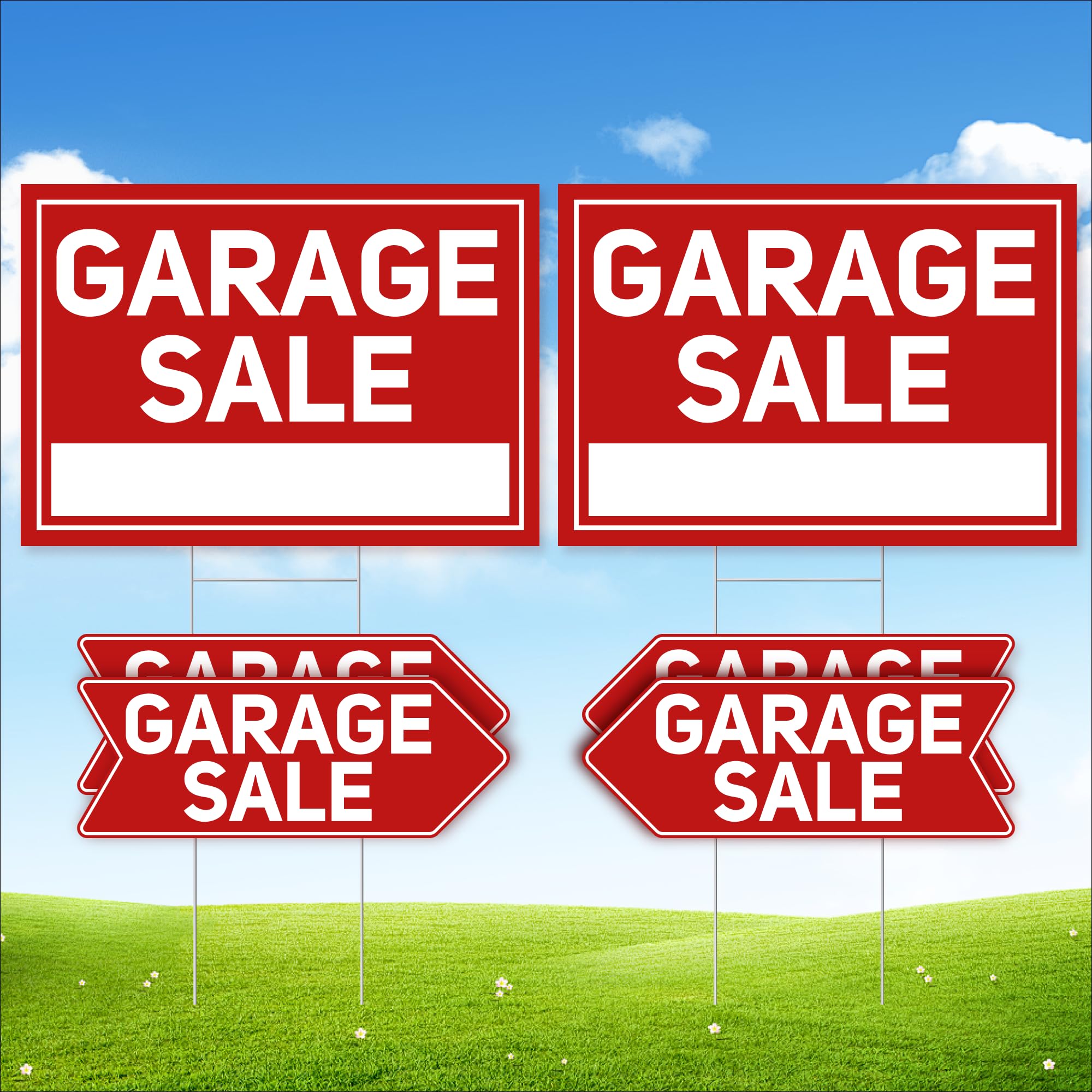 ComboJoy 6-piece garage sale signs with stakes boost visibility for multiple showings.