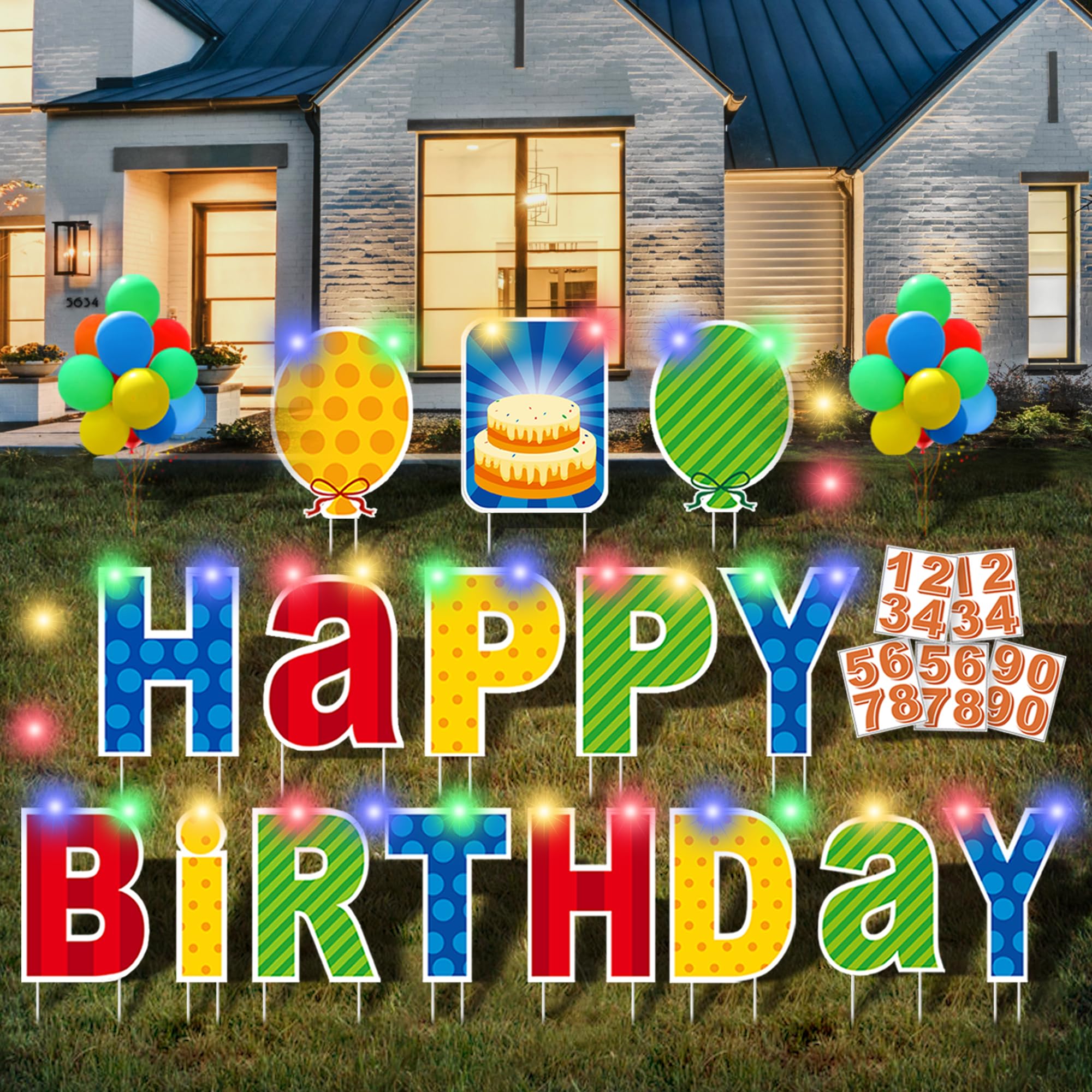 ComboJoy 15-inch happy birthday yard sign with LED lights for bright outdoor celebrations