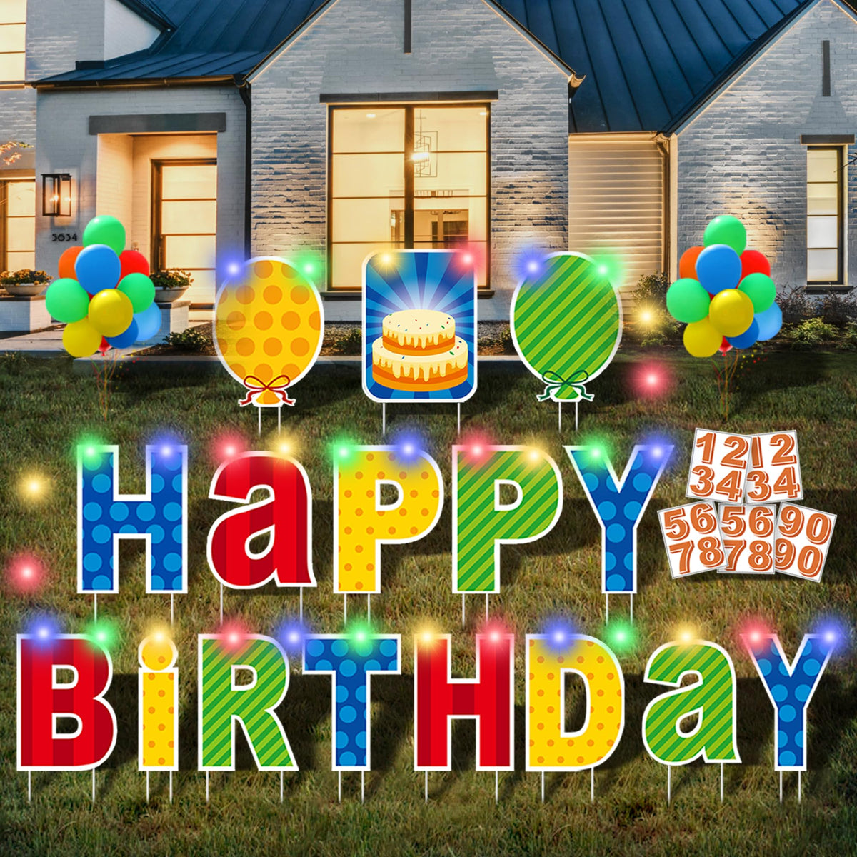 ComboJoy 15-inch happy birthday yard sign with LED lights for bright outdoor celebrations