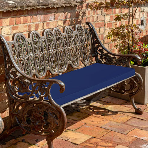 Comcaver navy cushion with two ties prevents slipping.