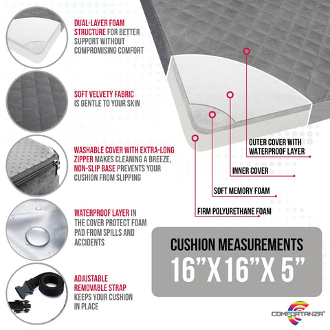 COMFORTANZA booster cushion foam close-up reveals memory foam layers