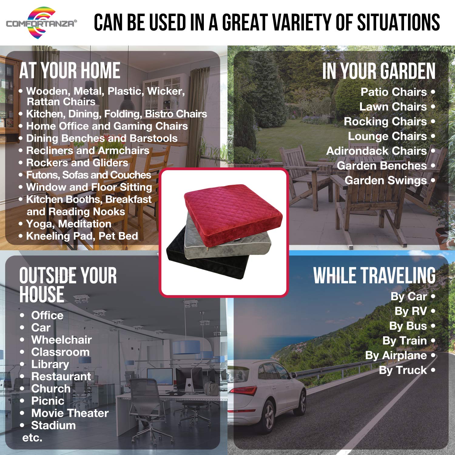 COMFORTANZA booster cushion in an office chair for elevated seating height