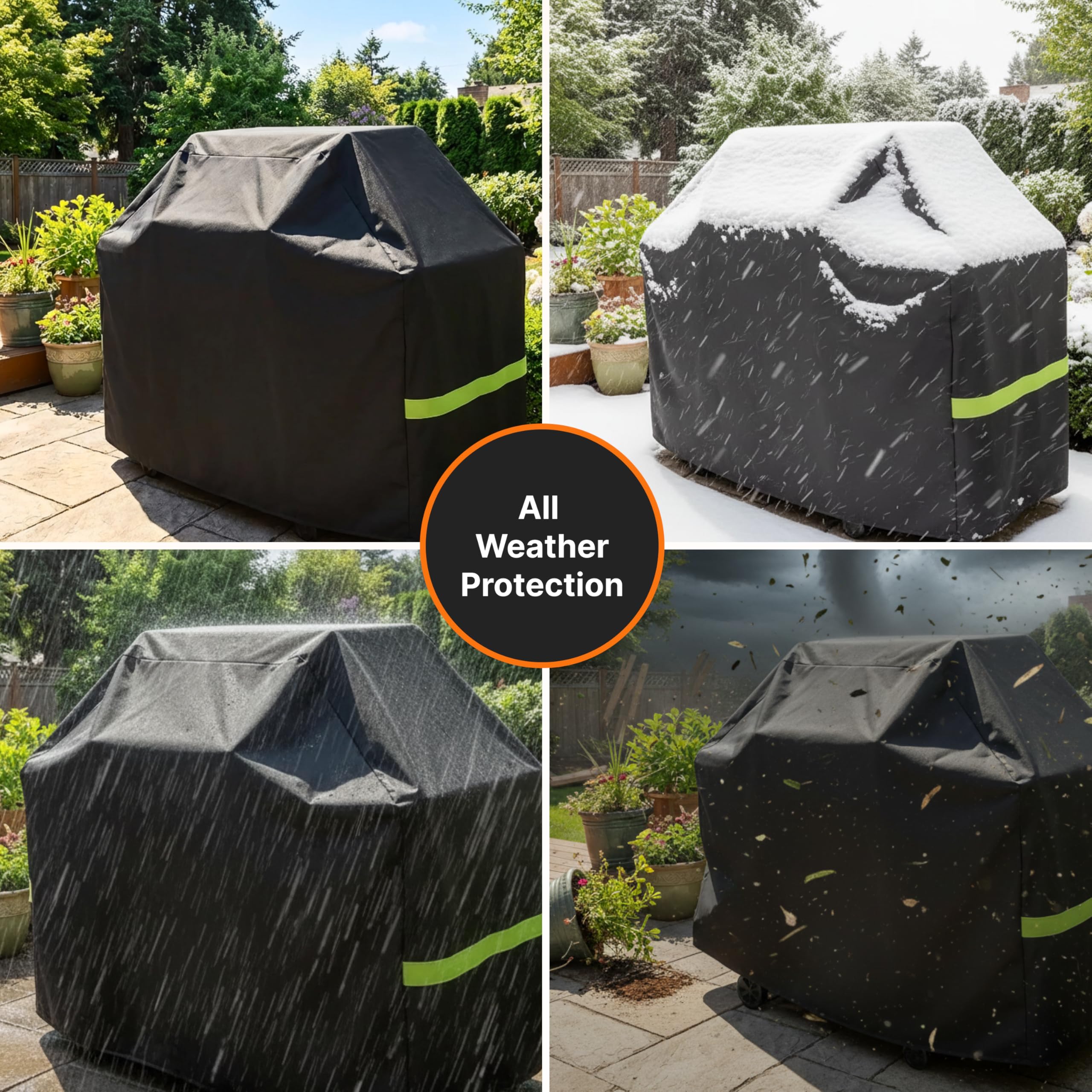 COMFY LIME waterproof Oxford fabric shields grill from rain and snow.