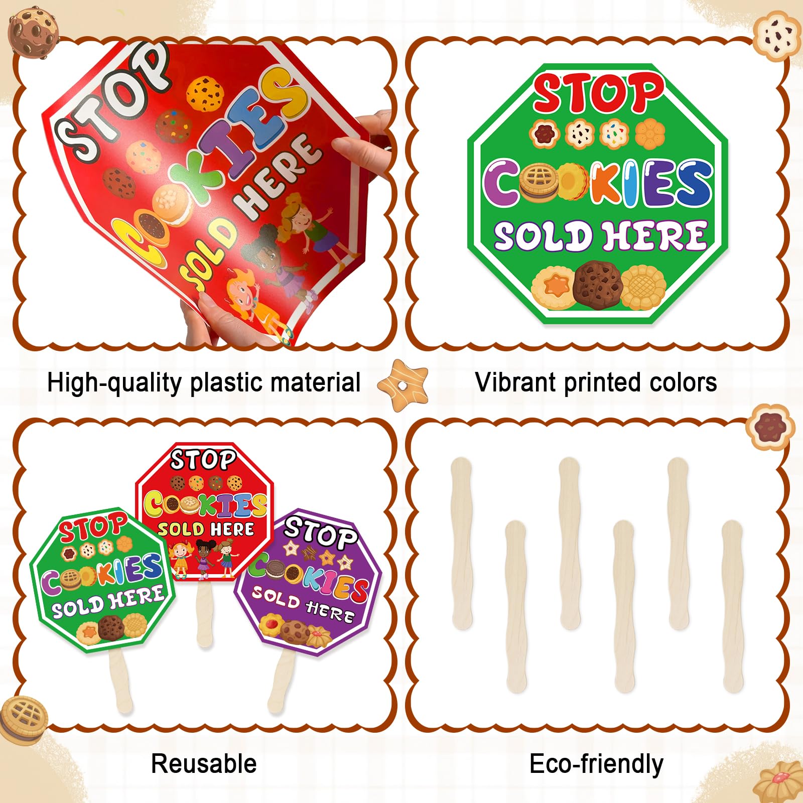 ComfyKit double-sided sign shows Stop Cookies Sold Here from both sides.