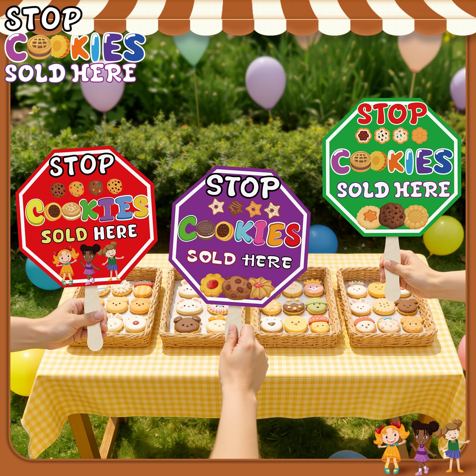 ComfyKit green sign on stake draws attention at outdoor bake sales.