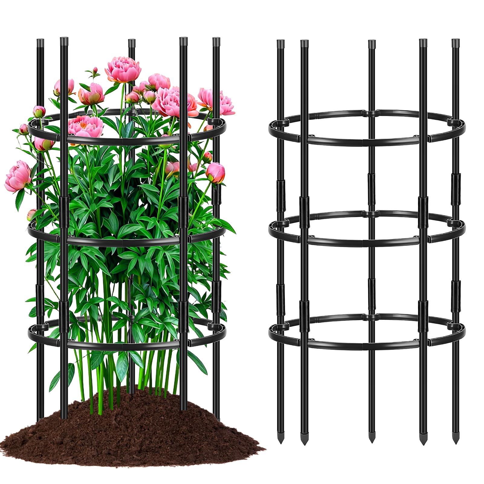 ComfyKit peony cage with 3-tier rings keeps tall blooms upright