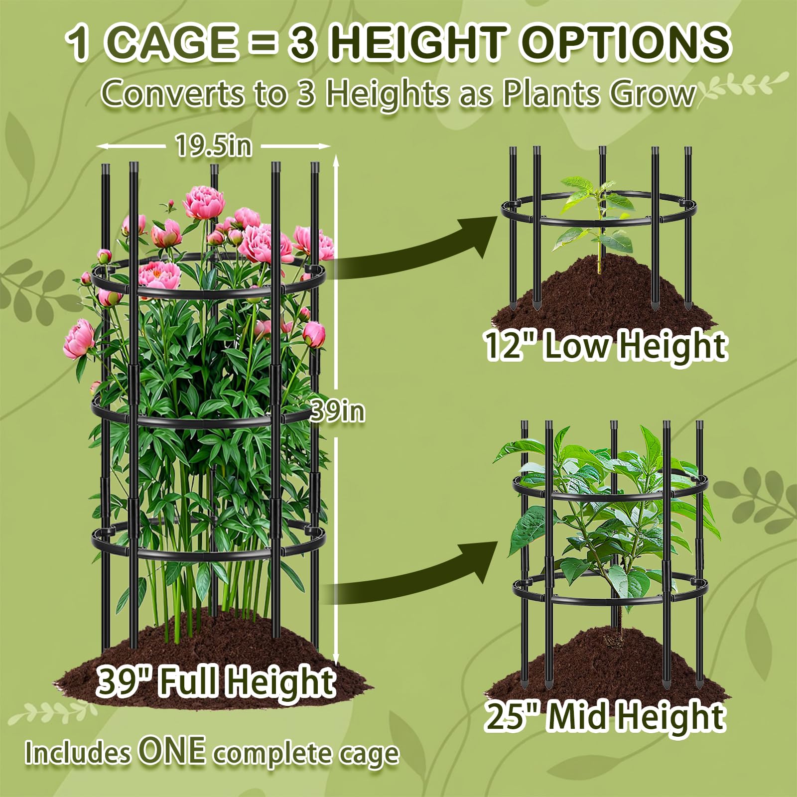 ComfyKit stackable plant cage demonstrates 39-inch height for flexible support