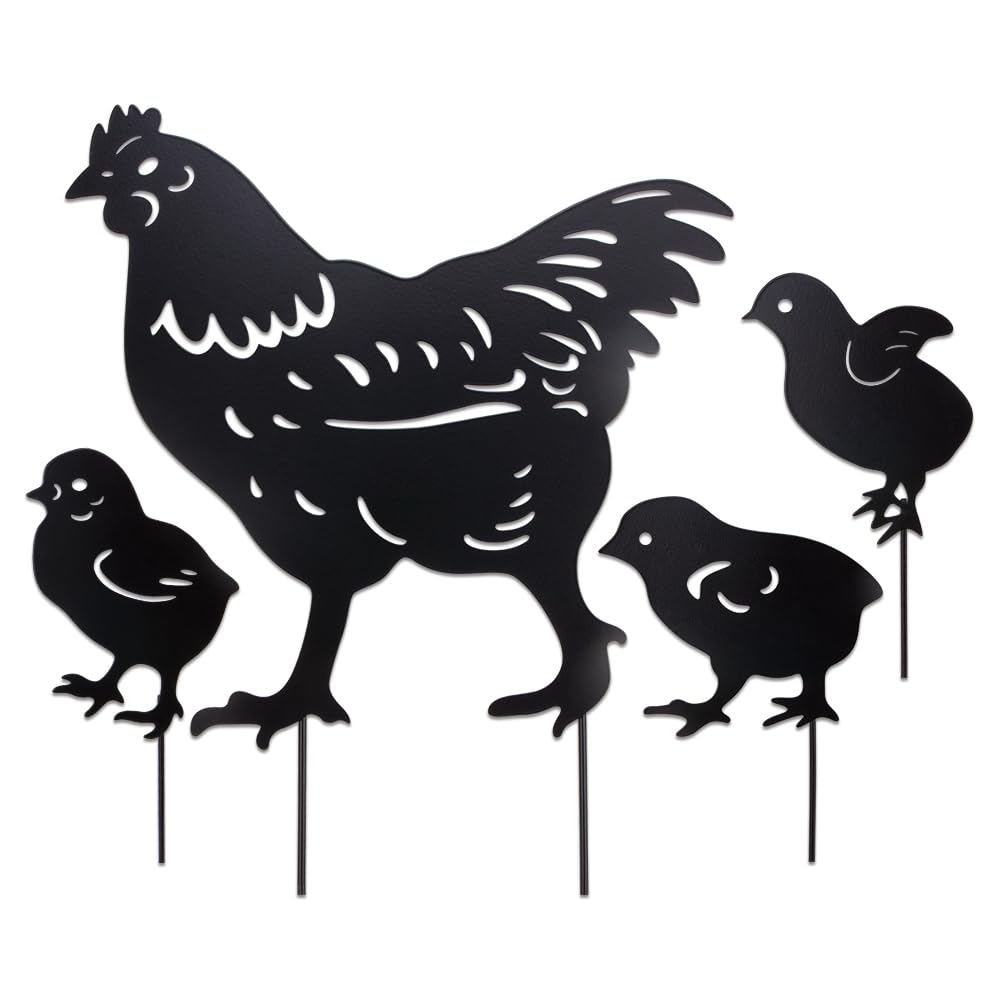 Comidox mother hen and chicks silhouette for garden decor, adds charm to outdoor spaces.