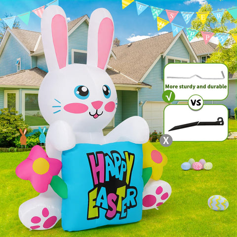 COMIN Easter bunny inflatable made from waterproof polyester for all weather use.