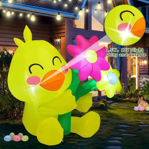 COMIN Easter chick inflatable lit at night in outdoor space