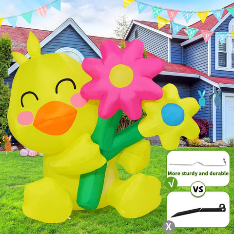 COMIN Easter chick inflatable secured with ground stakes and rope