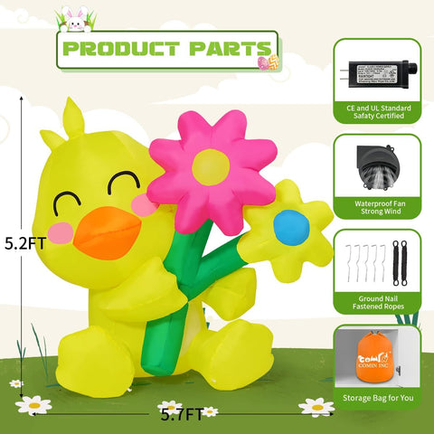 COMIN Easter chick inflatable yard setup with stakes and rope