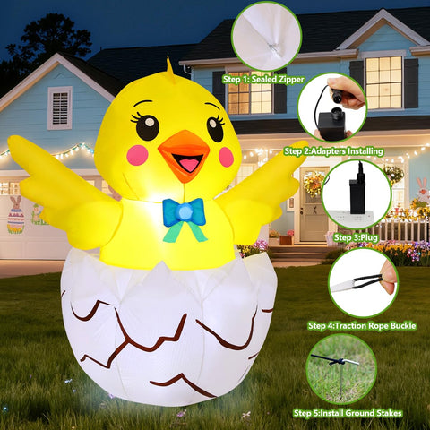 COMIN Easter Chick inflatable withstands rain thanks to waterproof polyester material.