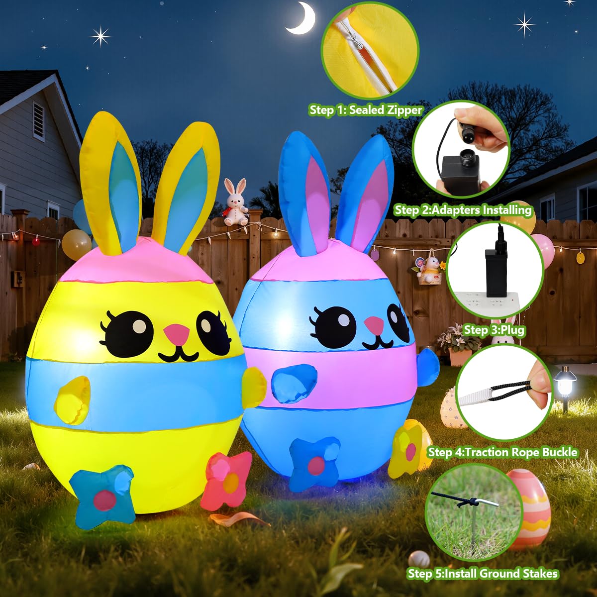 COMIN Easter inflatable with built in LED lights brightens lawn celebrations.
