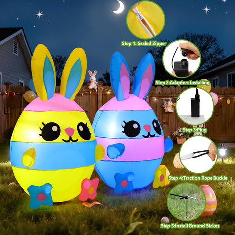 COMIN Easter inflatable with built in LED lights brightens lawn celebrations.