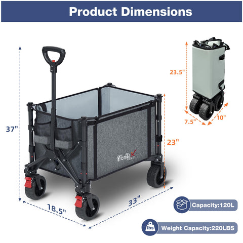 COMLAX FIELD wagon unfolded with 120L capacity ready for camping gear.