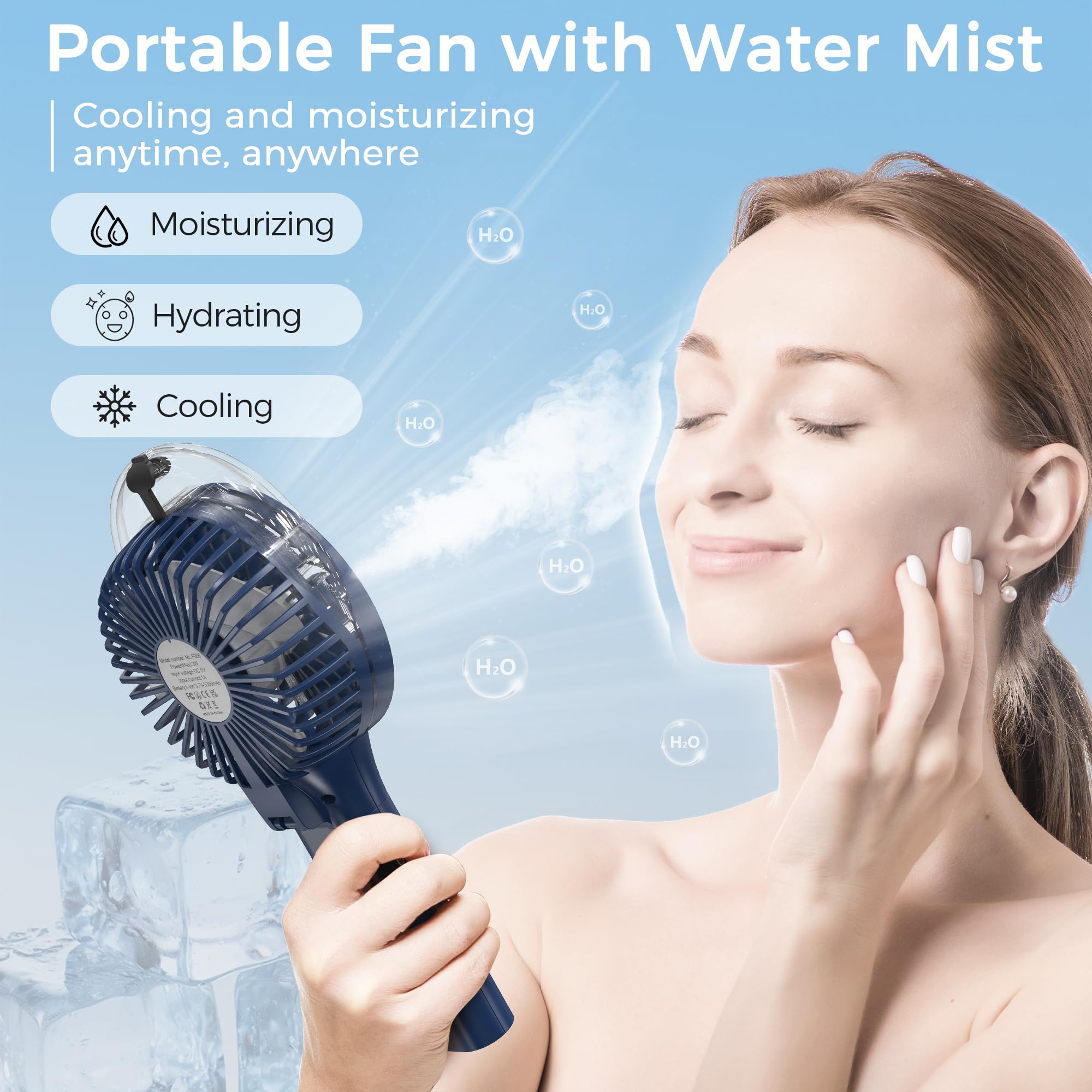 COMLIFE nano-mist humidifier close-up showing ultra-fine mist for makeup-friendly cooling