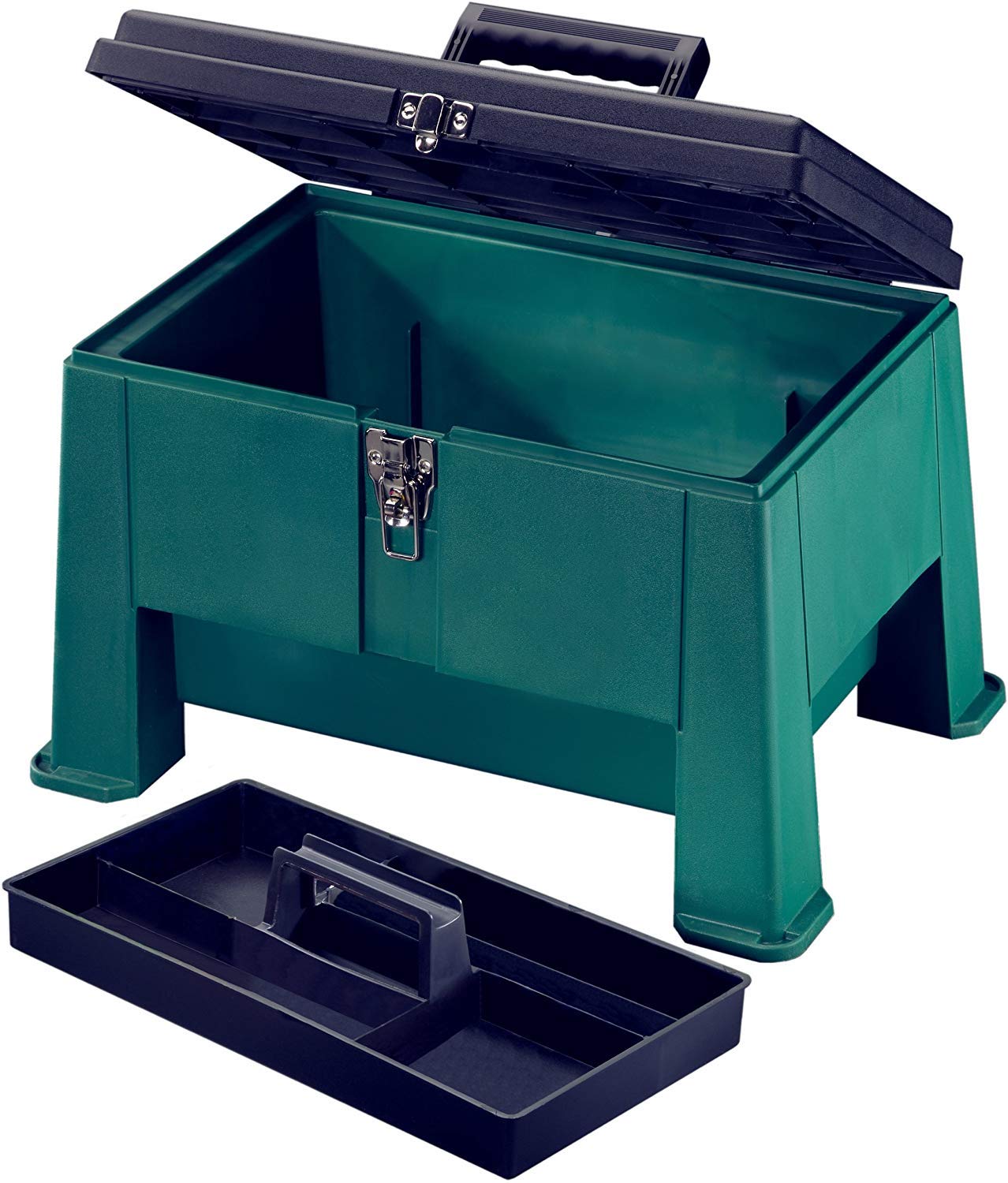 Commercial Plastics Step N Store 20-in Green lid lock provides secure outdoor storage use